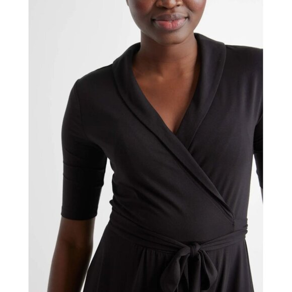 Quince Tencel Jersey Midi Wrap Dress XL Black - Picture 2 of 4